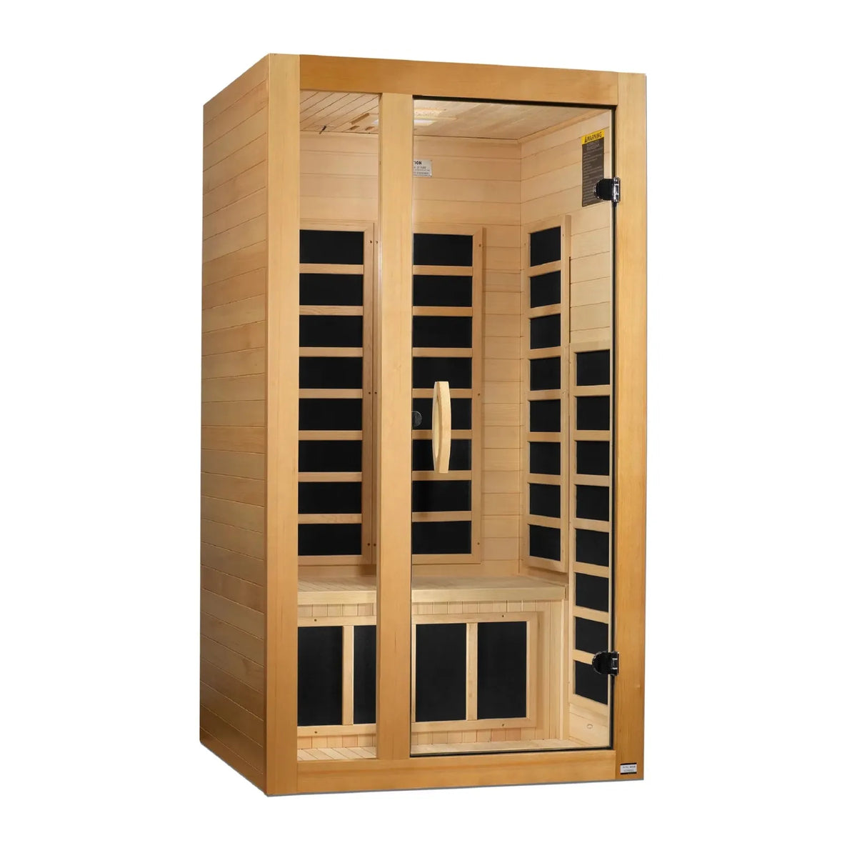Dynamic Gracia one-person far infrared sauna cabin in Canadian hemlock with a glass door