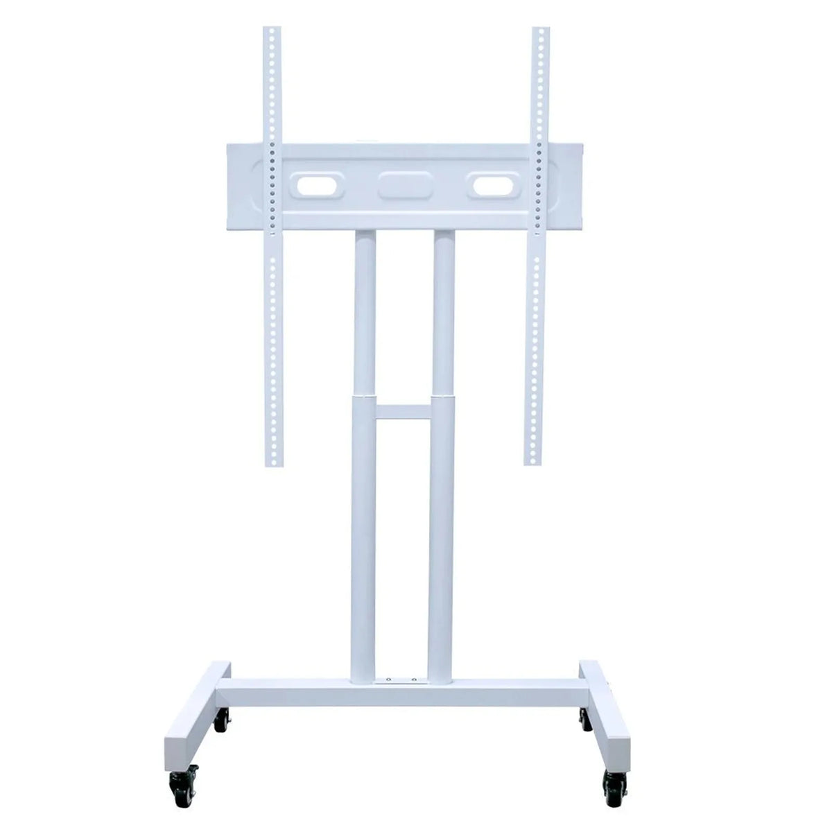 RedDot vertical stand for red light therapy panels, a white height-adjustable frame on caster wheels