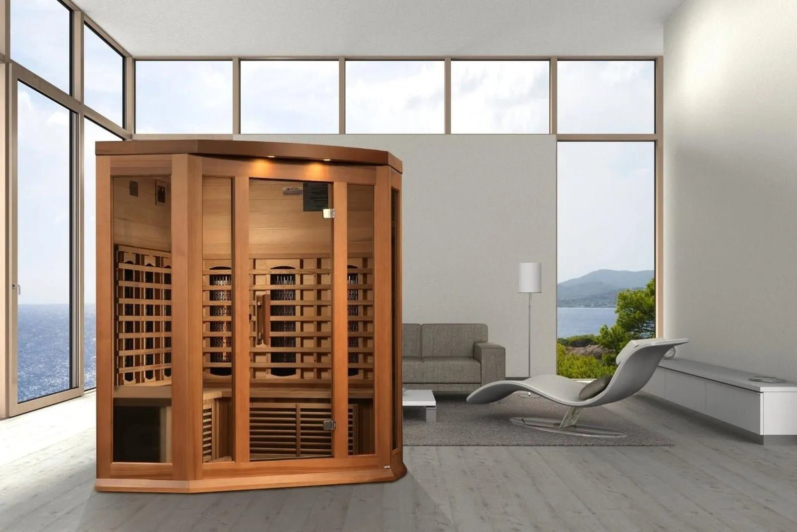 Maxxus 3-Person Full Spectrum Near Zero EMF Red Cedar Corner Sauna by Dynamic