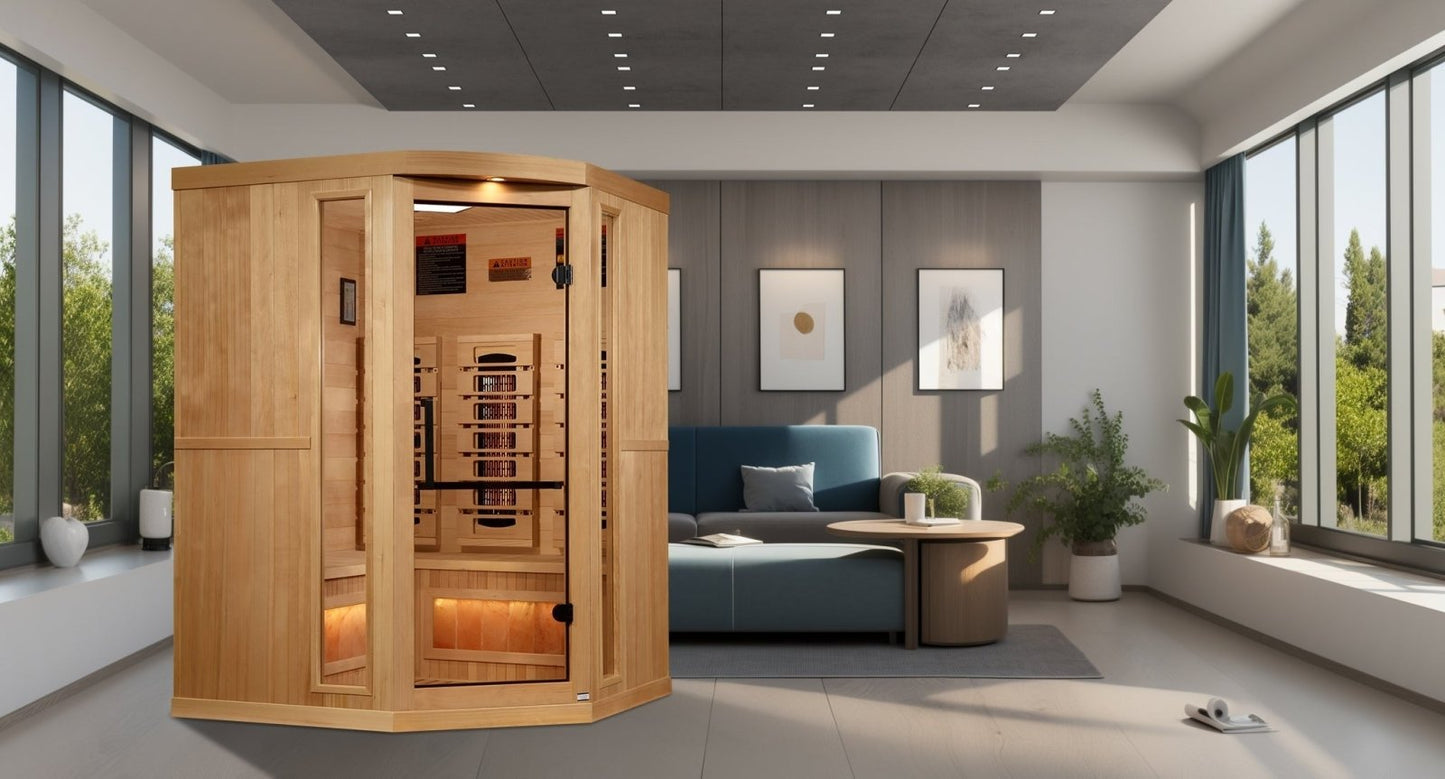 8000 Reserve Series Full Spectrum PureTech™ FAR Infrared Sauna Near Zero EMF Corner Unit with Himalayan Salt Bar