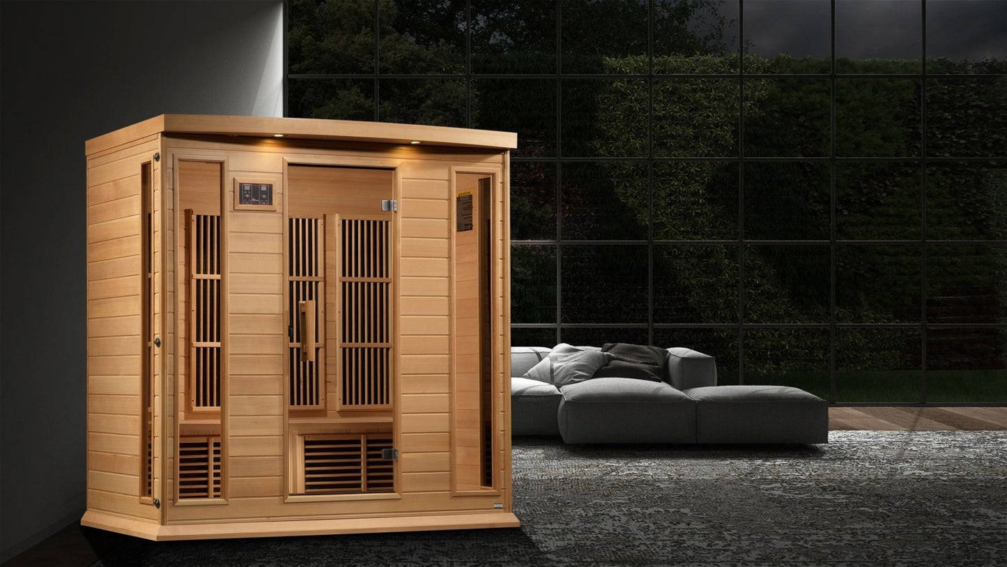 Maxxus FAR Infrared Sauna Near Zero EMF Corner Unit with Hemlock Wood