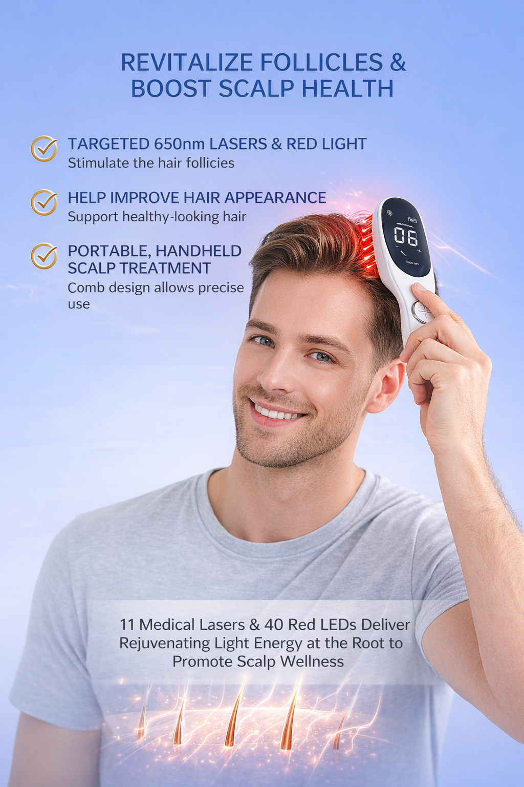 RedLuxe Laser Hair Growth Comb (650nm Laser + Red LED)
