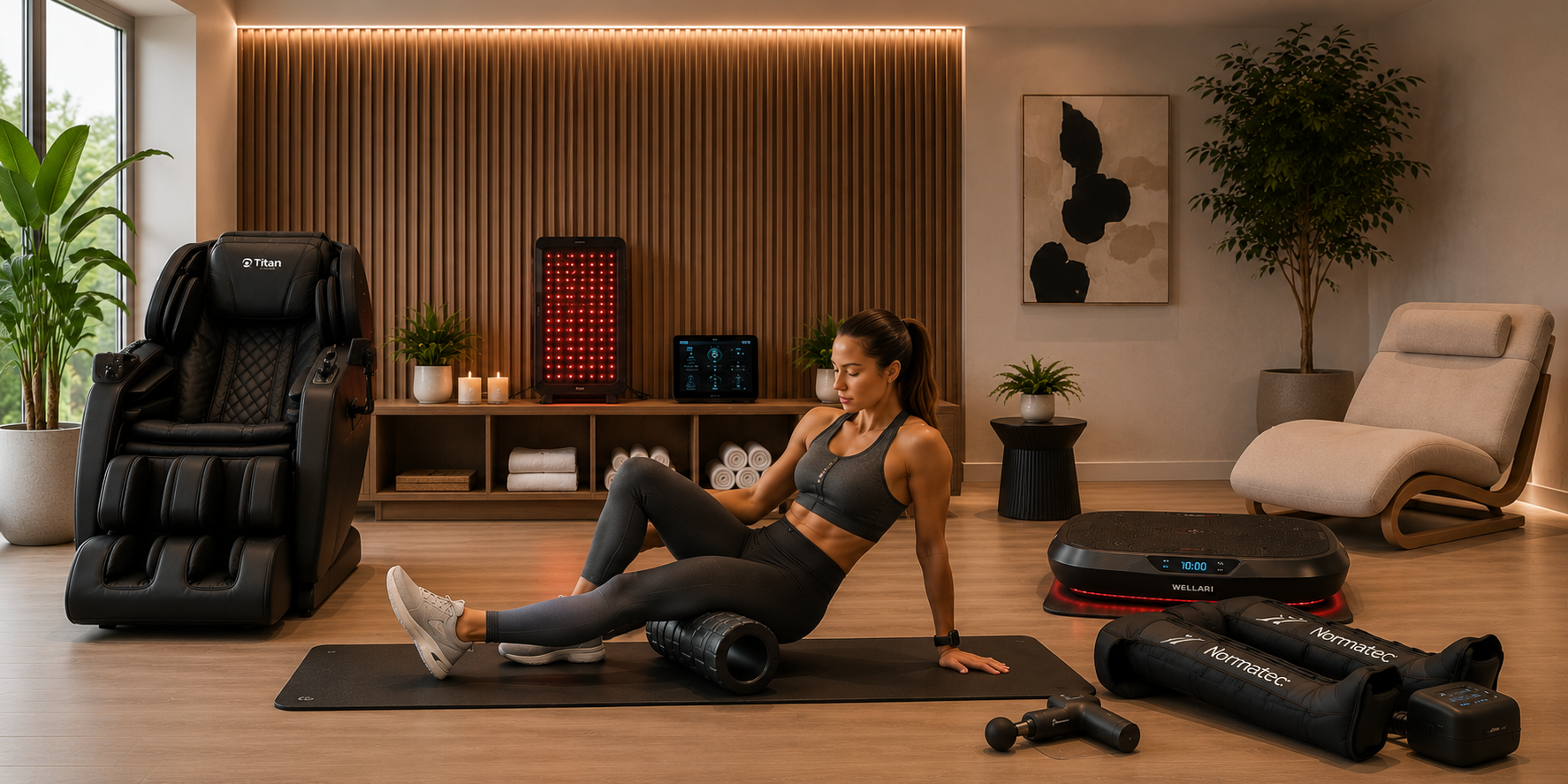 Premium Wellari lifestyle space featuring modern body conditioning and relaxation environments