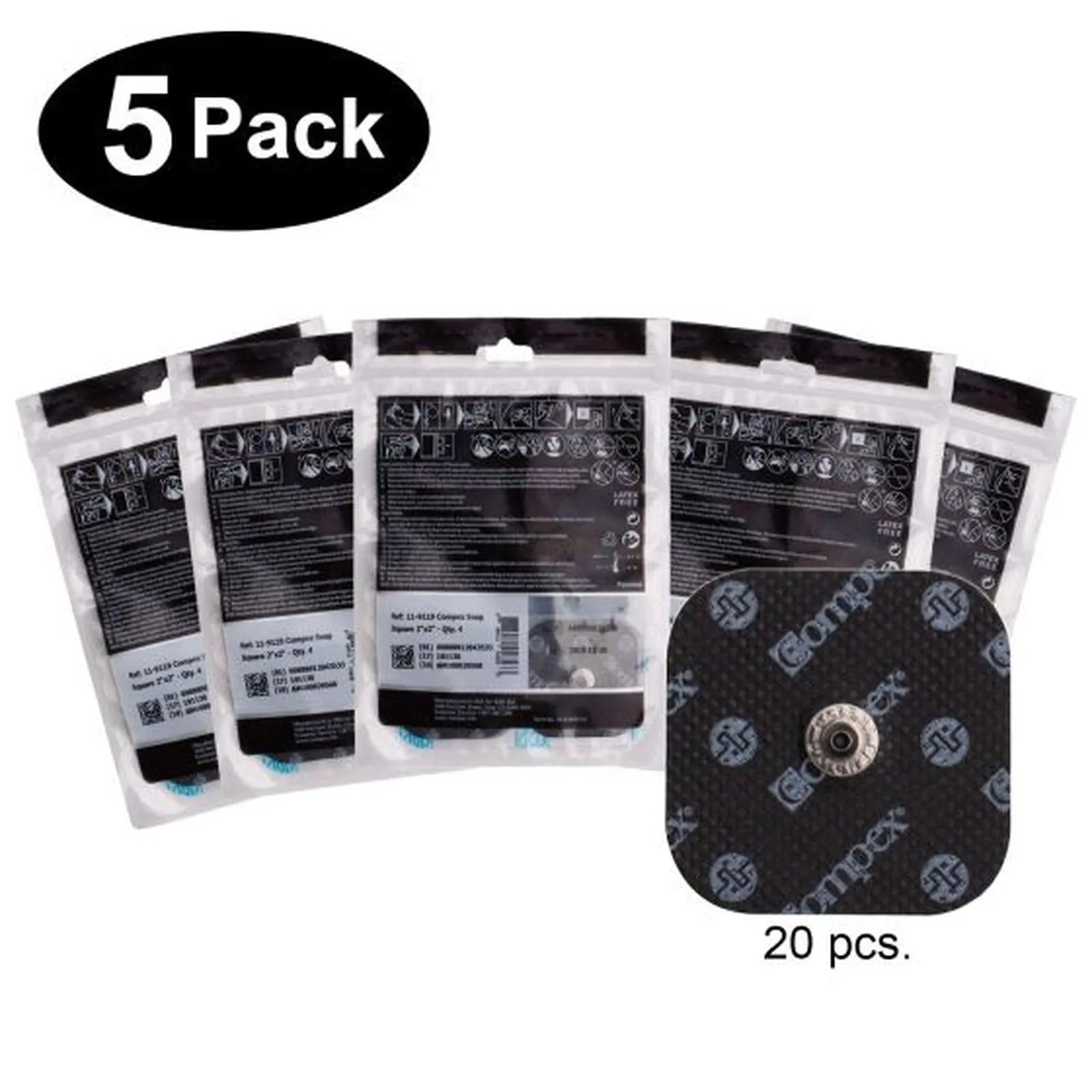Compex Easy Snap Electrodes – 2" × 2" (5 Pack) by Compex