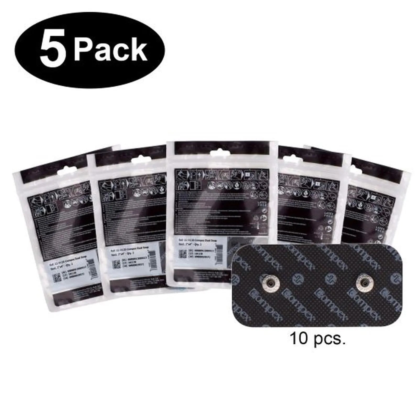 Compex Easy Snap Electrodes – 2" × 4" (5 Pack) by Compex