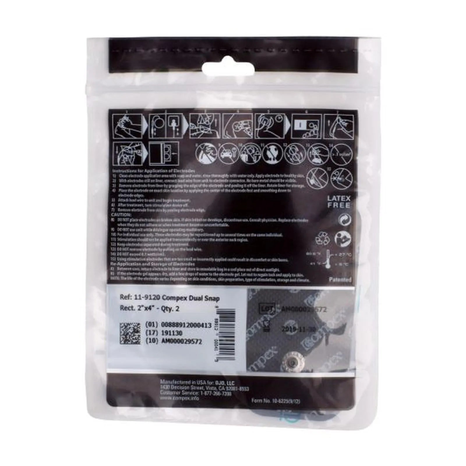 Compex Easy Snap Electrodes – 2" × 4" Dual Snap (Single Pack) by Compex