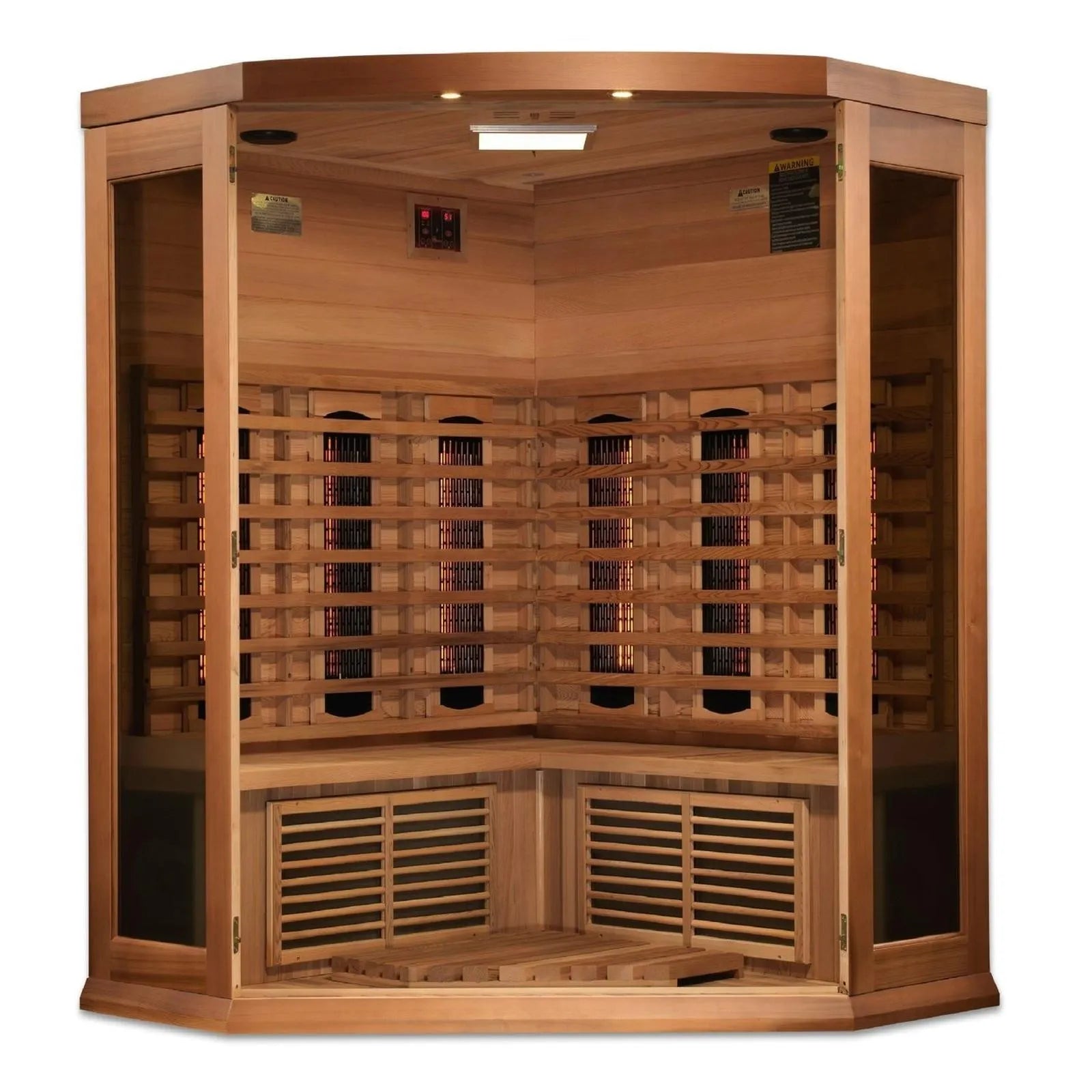 Maxxus 3-Person Full Spectrum Near Zero EMF Red Cedar Corner Sauna by Dynamic
