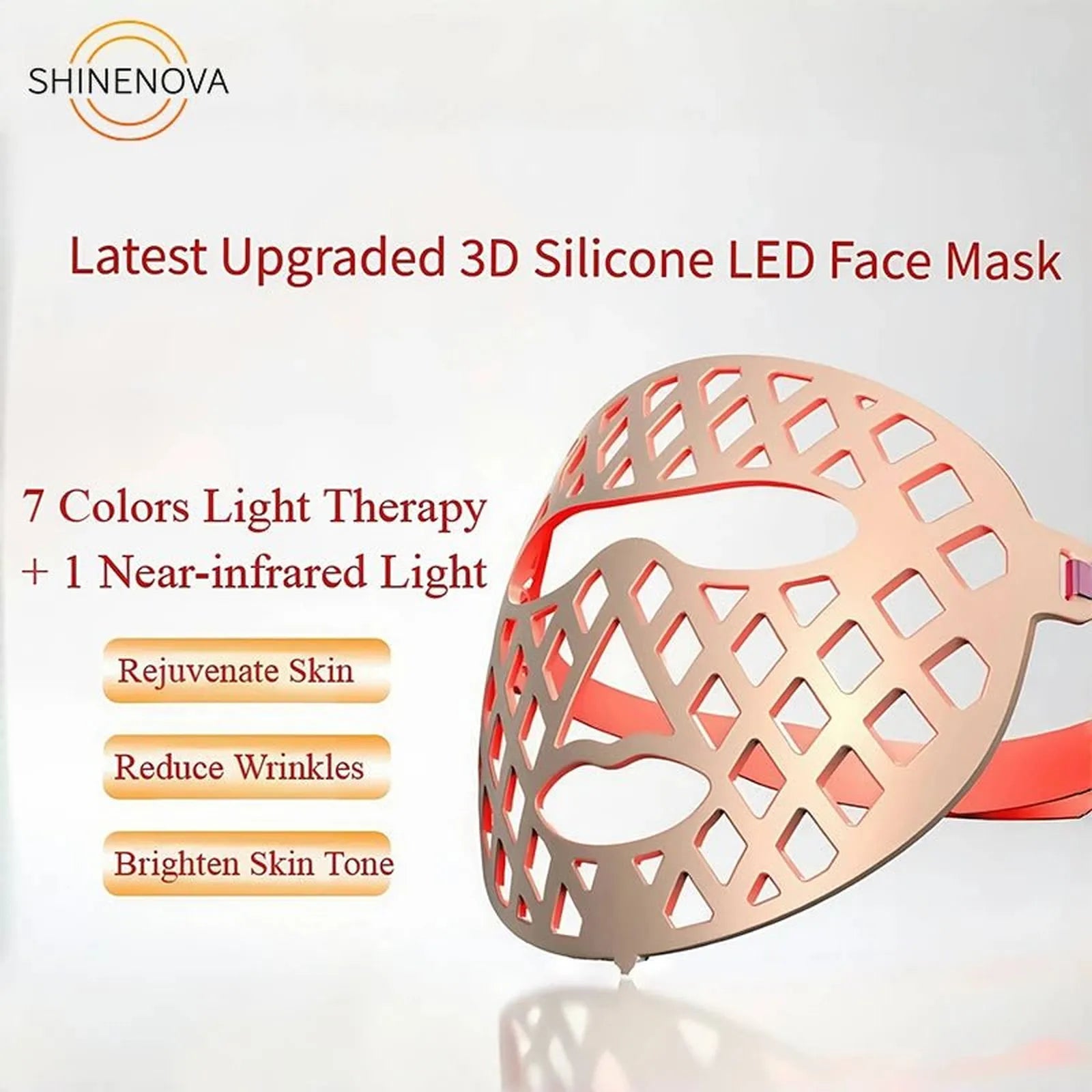 SNM8 Silicone Fretwork LED Red Light Therapy Mask by ShineNova